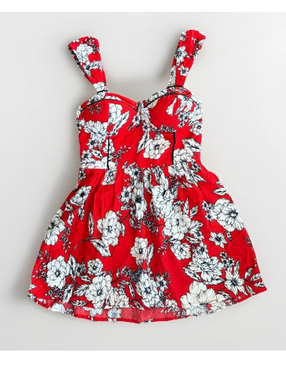 Band of the Free Red Floral Sweetheart Bustier Fit/Flare Mini Dress Sz S